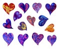 Set watercolor Hearts - illustrations. Royalty Free Stock Photo