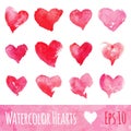 Set Of Watercolor Hearts To Valentines Day. Vector Illustration Royalty Free Stock Photo