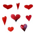 Set of watercolor hearts on white background. Hand draw Royalty Free Stock Photo