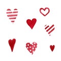 Set of watercolor hearts on white background. Hand draw Royalty Free Stock Photo