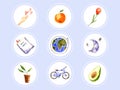 Set of watercolor icons. Hand painted trendy illustrations isolated on white circles. Collection of signs Royalty Free Stock Photo