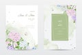 Set of watercolor invitation cards with colorful hydrangea flowers Royalty Free Stock Photo