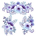 Set Of Watercolor Light Violet Flowers Bouquets Royalty Free Stock Photo