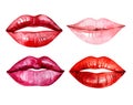 Set of watercolor lips, isolated on white background, illustration