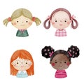 Set of watercolor little girl faces, avatars, kid heads different nationality set 2 Royalty Free Stock Photo