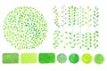 Set of watercolor logotypes. Green leaves, branches, plants