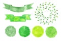 Set of watercolor logotypes. Green leaves, branches, plants