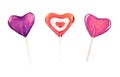 Set of watercolor lollipops in the shape of a heart isolated on white background Royalty Free Stock Photo