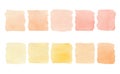 A set of watercolor multicolored spots in light pastel yellow and orange shades isolated on a white background, hand-drawn