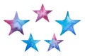 A set of watercolor multicolored stars isolated on a white background. Hand-drawn. Royalty Free Stock Photo