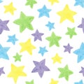 A set of watercolor multicolored stars on a white background in a seamless pattern, hand-drawn. Royalty Free Stock Photo