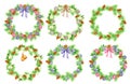 A set of watercolor New Year and Christmas wreaths from pine branches and cones. Watercolor hand drawn illustration. Royalty Free Stock Photo