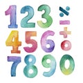 Set of watercolor number from one to nine and zero Royalty Free Stock Photo