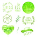 Set of watercolor organic food labels. Eco product