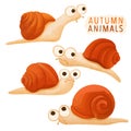 Set of watercolor painted Snail ,Autumn Animal, Wildlife clipart. Hand drawn isolated on white background. Royalty Free Stock Photo