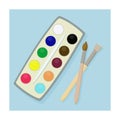 Set of watercolor paints and brushes for painting and creative work. design elements of the school Royalty Free Stock Photo