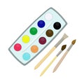 Set of watercolor paints and brushes for painting and creative work. design elements of the school Royalty Free Stock Photo