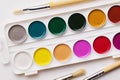 Set of watercolor paints and brushes for painting Royalty Free Stock Photo