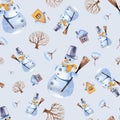 set of watercolor patterns christmas snowman Royalty Free Stock Photo