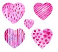 Set of watercolor pink hearts