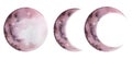 Set of watercolor pink moon