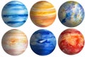 Set of watercolor planets, space illustration, hand drawing Pluto, Neptune, Uranium, mars and venus