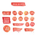 Set of watercolor sale and discount labels