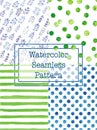 Set of watercolor seamless patterns green and blue color.