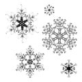Set of watercolor snowflakes on white background. Hand-painted pattern Royalty Free Stock Photo