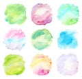 Set of watercolor splashes bright colors background on white