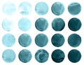 Set of watercolor spring blue, malachite, mint circles. Watercolour round elements for logo design, banners, posters.