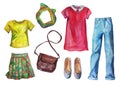 Set of watercolor summer clothing