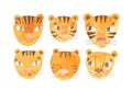 Set of watercolor cute tigers.