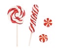 Set of watercolor traditional Christmas lollipops and candies isolated on white background Royalty Free Stock Photo