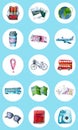 Set of watercolor travel icons. Hand painted trendy illustrations isolated on white circles Royalty Free Stock Photo