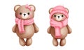 Set of watercolor valentine teddy bear couple illustration.Valentine animal couple clipart Royalty Free Stock Photo