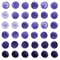 Set of watercolor violet, dark purple circles. Royalty Free Stock Photo