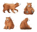 Set of watercolour bears, hand painted illustration