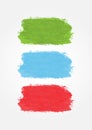 Set of watercolour textures. Rectangular watercolor backgrounds drawn by brush. Blue, green, red.