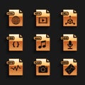 Set WAV file document, RAW, MSG, OGG, MP3, CSS, OBJ and HTML icon. Vector Royalty Free Stock Photo