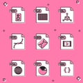 Set WAV file document, XLS, OBJ, SVG, MSG, MP4, HTML and PPT icon. Vector Royalty Free Stock Photo
