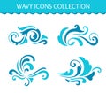 Set of wave icons, curly water splashes