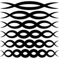 Set wave patterns for decoration, vector wave intersecting stripes macrame elegant squiggle, elements of calligraphy