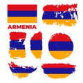 Set of wavy flags of Armenia. Icons. Isolated Vector Illustration.
