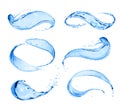 Set of wavy water splashes isolated on a white background