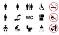 Set of WC Icon. No smoking Sign. Restroom, Bathroom Icon. Toilet Room Silhouette Pictogram. Mother and Baby Room. Public Royalty Free Stock Photo