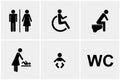 Set of WC icons gender male female baby change handicapped toilet isolated on a white background pictogram