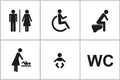 Set of WC icons gender male female baby change handicapped toilet