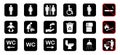 Set of WC Sign. Toilet Room Silhouette Icon. Restroom, Bathroom Pictogram. Mother and Baby Room. Public Washroom for