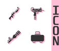 Set Weapon case, Hunting gun, Anti-tank hand grenade and UZI submachine icon. Vector